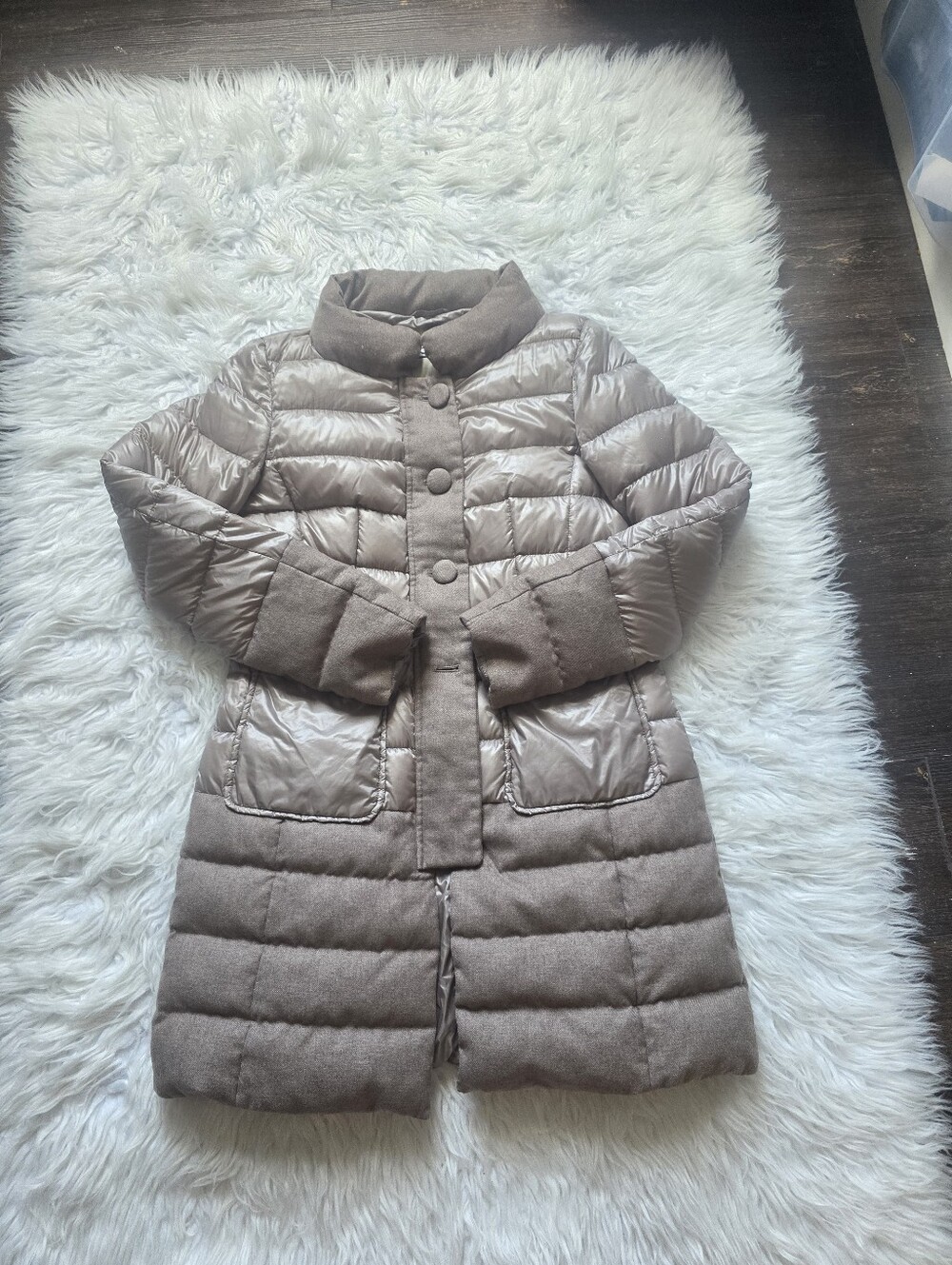 Herno Taupe Quilted Mixed-Fabric Long Puffer Coat